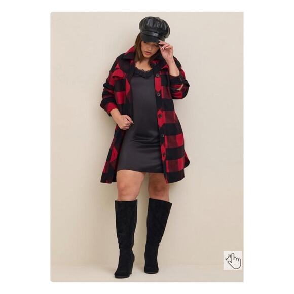 Torrid Black&Red Plaid Wool Relaxed Shacket Sz.2 NWT
